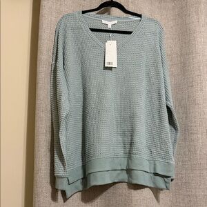 NWT Adyson Parker Textured V-Neck Sweater in Soft Blue 2X